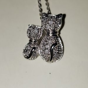 18 inch, Sterling Silver & Diamond Cat Pendant & Chain, NWT